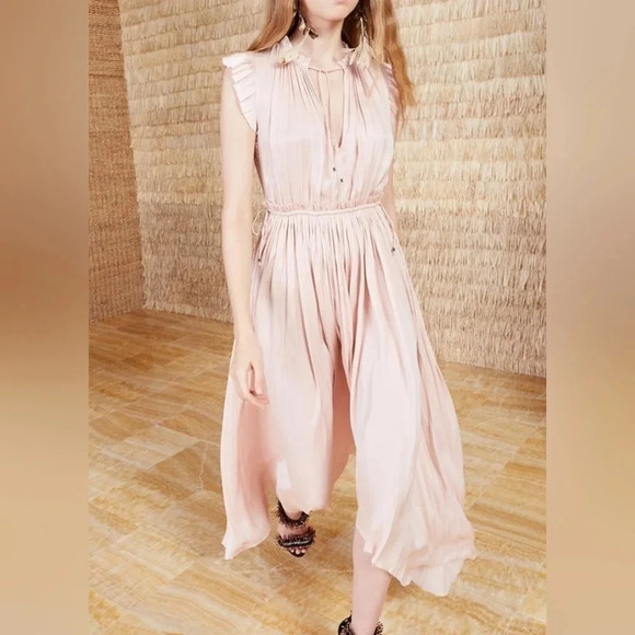 NWT Ulla Johnson Senna Satin Flutter Sleeve Midi Dress in Peony, Size 4. - Picture 1 of 8